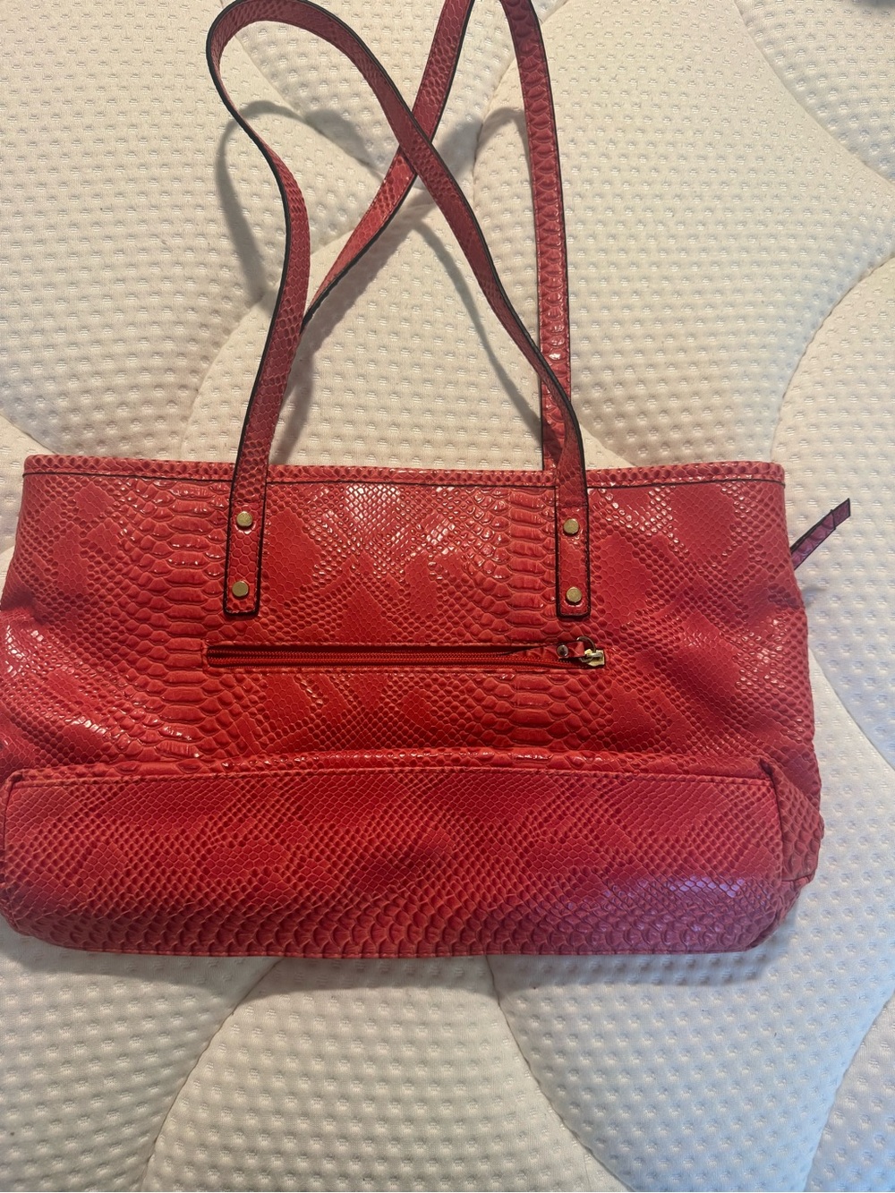 Nicole by Nicole Miller Coral-Red Snake-Embossed Shoulder Tote - Picture 5 of 11